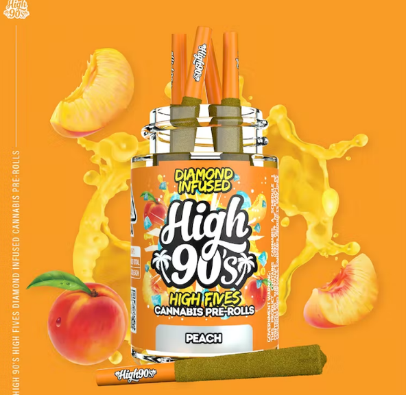 Peach 0.5g High Fives Diamond Infused Pre-Rolls 5 Pack