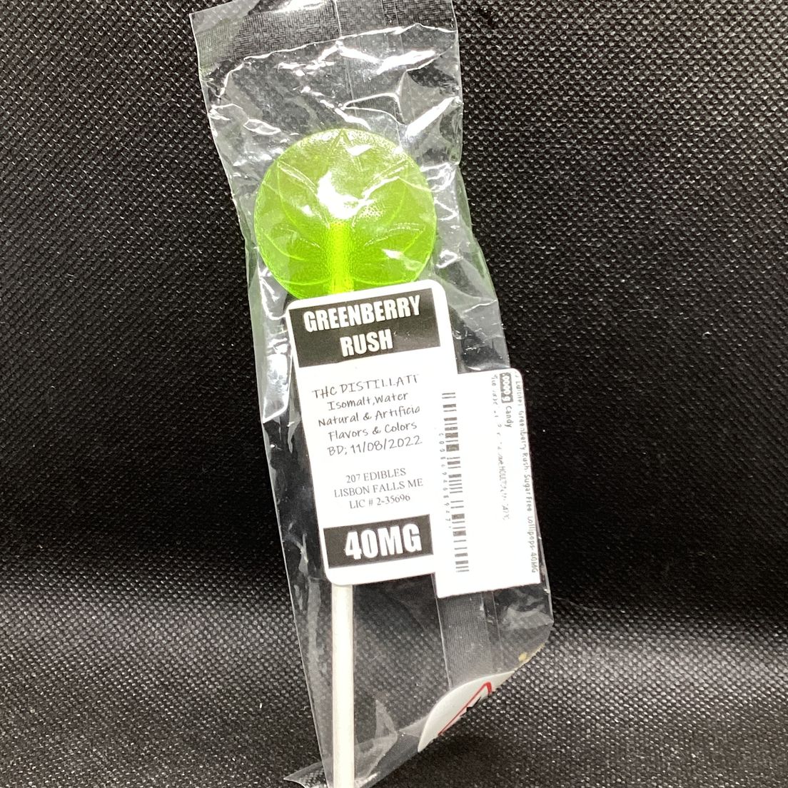 207 Edibles- Greenberry Rush- Sugar Free- Lollipops- 40MG