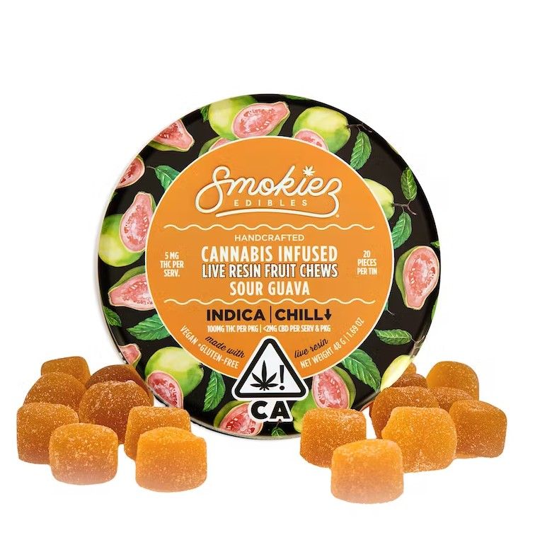 Sour Guava Indica 100mg THC Live Resin Fruit Chews - CA