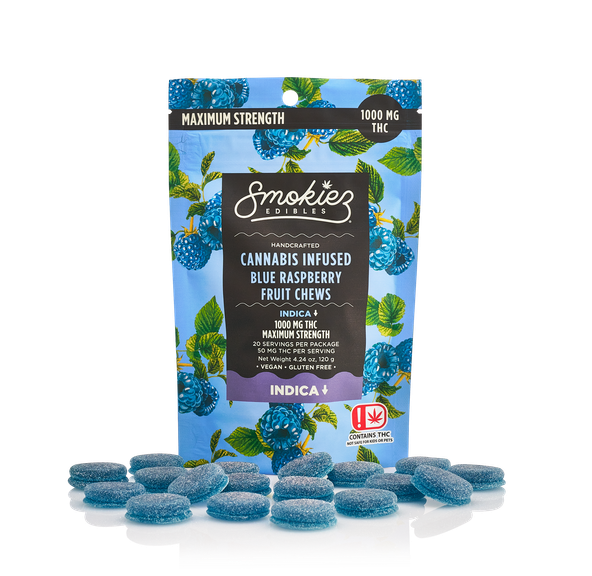 Smokie'z 1000mg Fruit Chews Indica (Blue Raspberry)