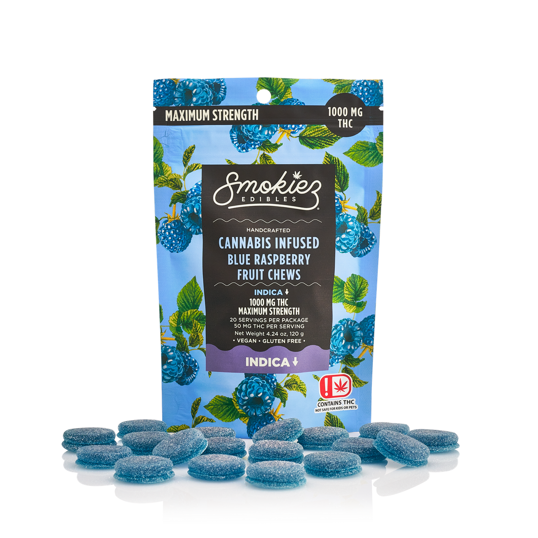 Smokie'z 1000mg Fruit Chews Indica (Blue Raspberry)
