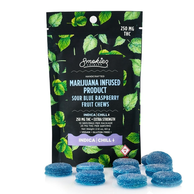 Extra Strength Fruit Chews Indica Sour Blue 250mg
