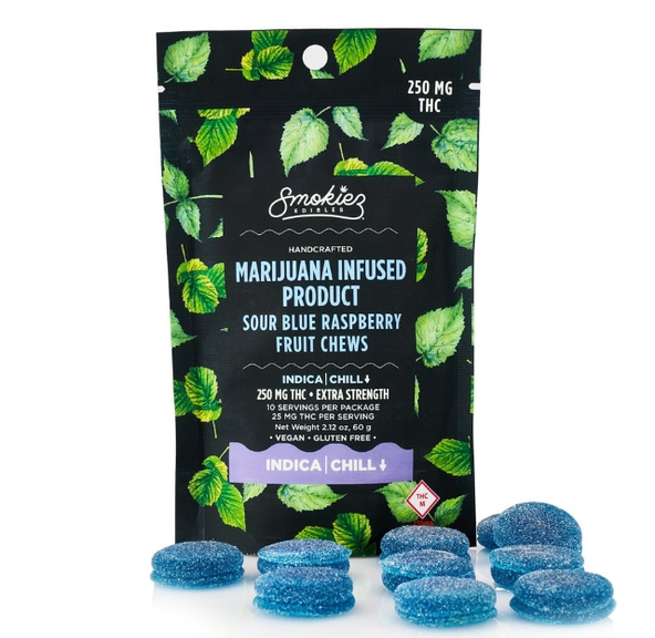 Extra Strength Fruit Chews Indica Sour Blue 250mg