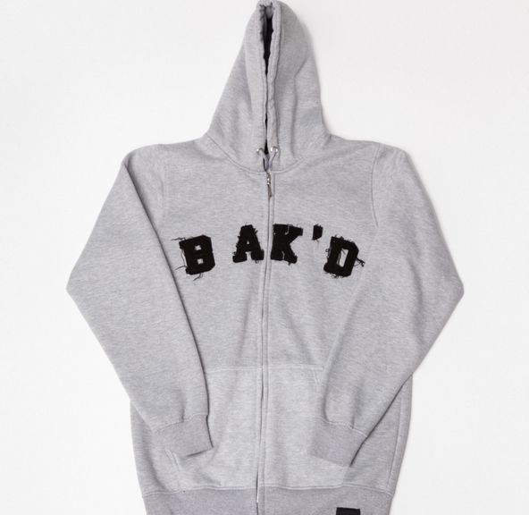 Bak'd Classic Distressed Letter Zip Up Hoodie (Gray)