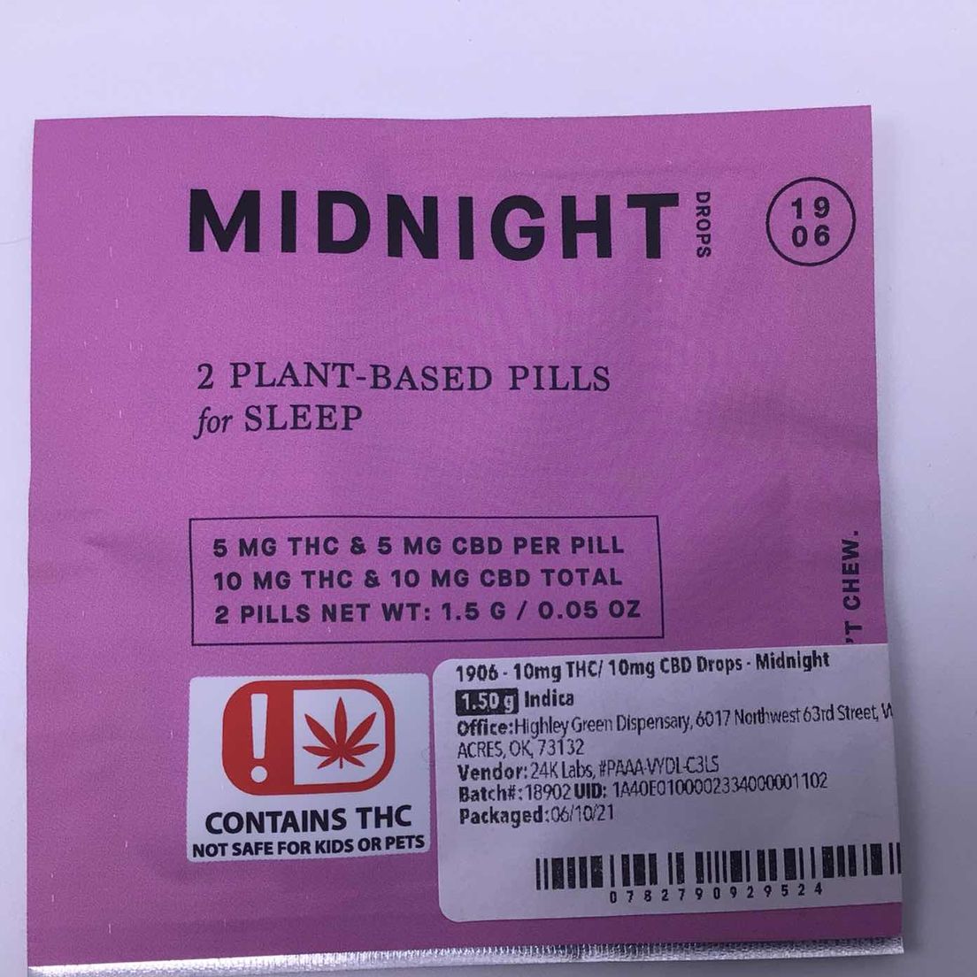 1906 - 10mg THC/ 10mg CBD Drops - Midnight (Pouch)