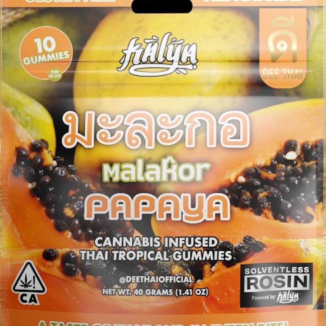 1. Dee Thai 100mg THC Solventless Rosin Gummies - Papaya