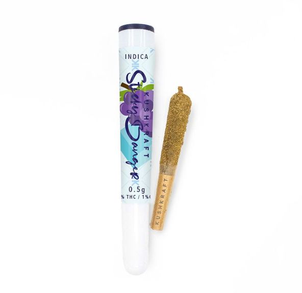 1 x 0.5g Infused Sticky Banger Pre-Roll Indica Stinky Pink Grape Ice by KushKraft