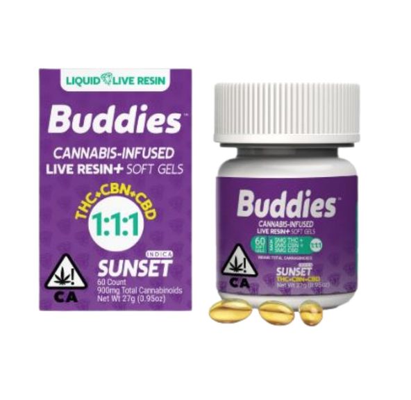 Buddies Live Resin CBN Capsules Sunset 60pk 1:1:1