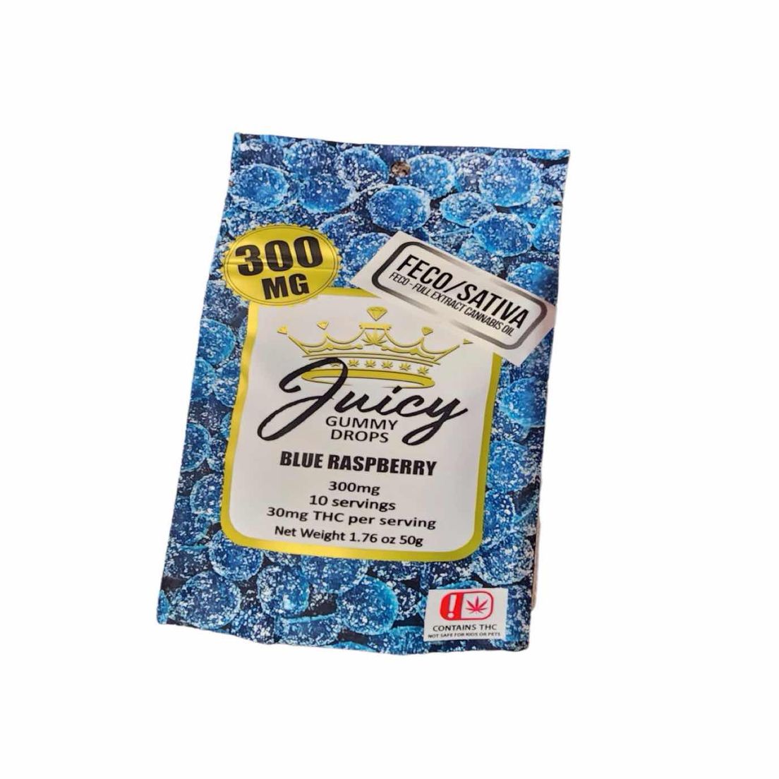 Juicy Blue Raspberry 300mg Lem Chem -10 count FECO Sativa Gummies