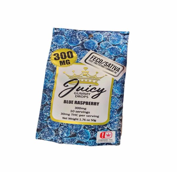 Juicy Blue Raspberry 300mg Lem Chem -10 count FECO Sativa Gummies