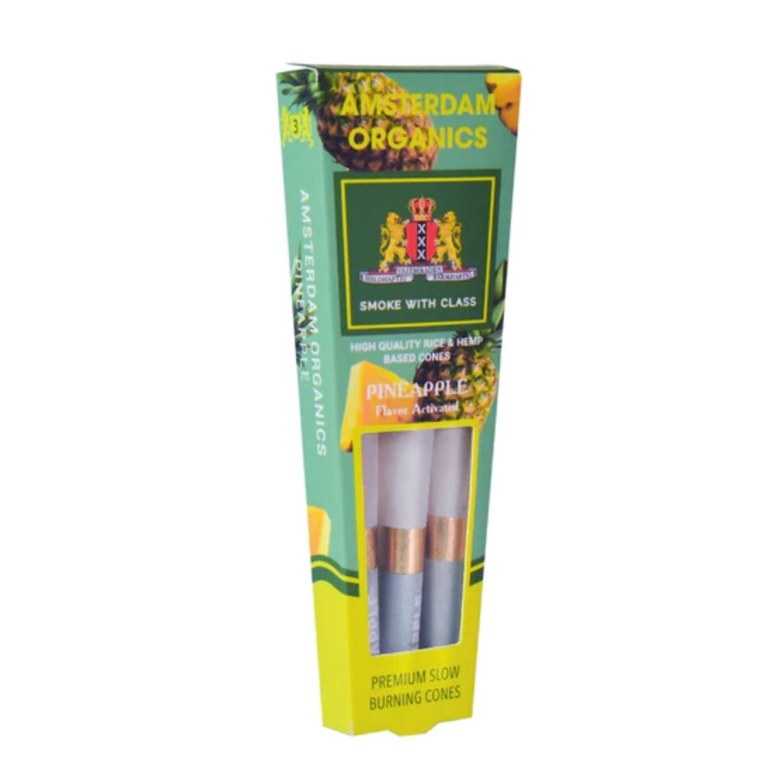 Amsterdam Organics: PINEAPPLE flavor Activated, King size pre-rolled cones
