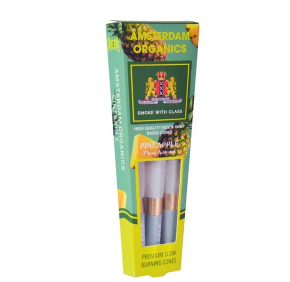 Amsterdam Organics: PINEAPPLE flavor Activated, King size pre-rolled cones