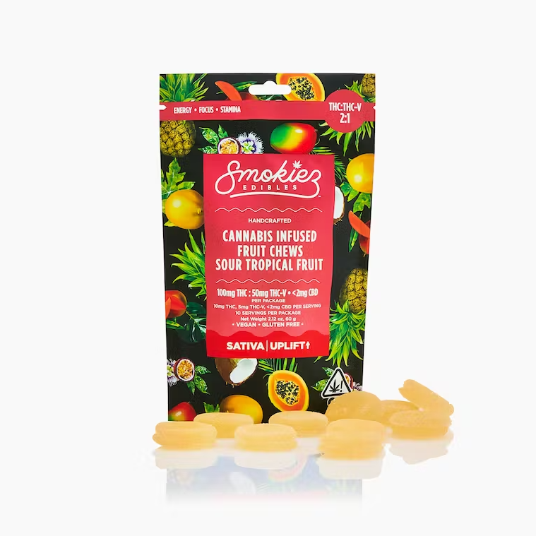Smokiez Fruit Chews Sour Tropical Fruit 100mg THC / 50mg THCv 2:1