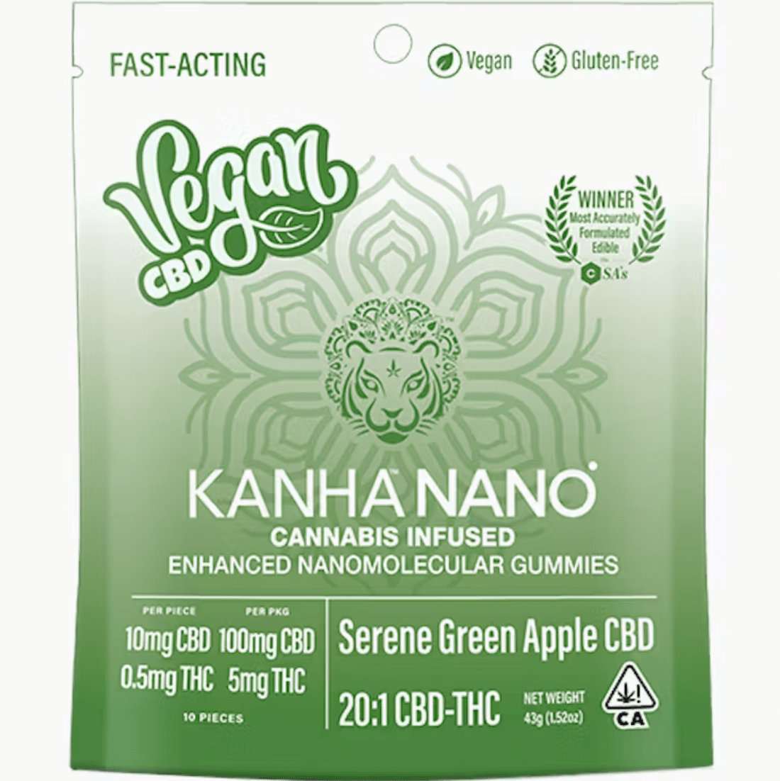 Kanha- SERENE GREEN APPLE 20:1 CBD VEGAN GUMMIES