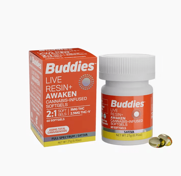 Buddies Live Resin THCv Capsules Awaken 60pk 2:1