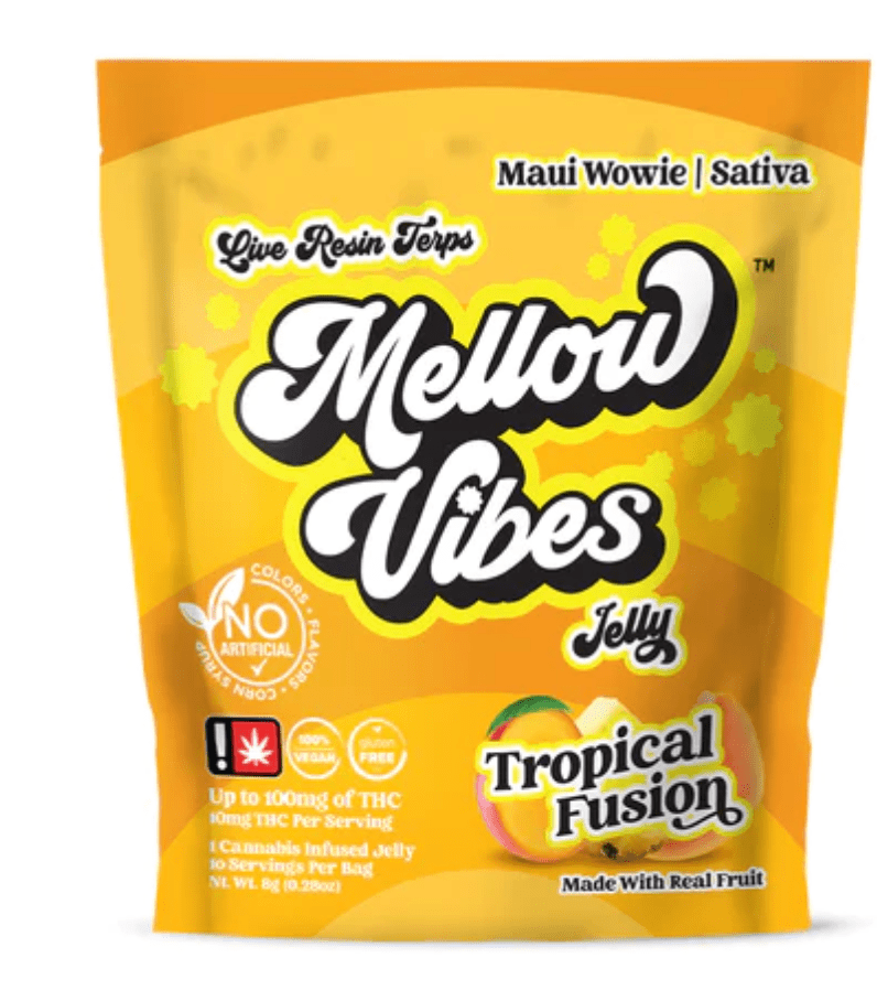 Mellow Vibes Live Resin Terps Jelly - Sour Tropical Fusion ( Maui Wowie / Sativa ) 100mg - get a BOGO DEAL by ordering at Qualitycarecannabis.net