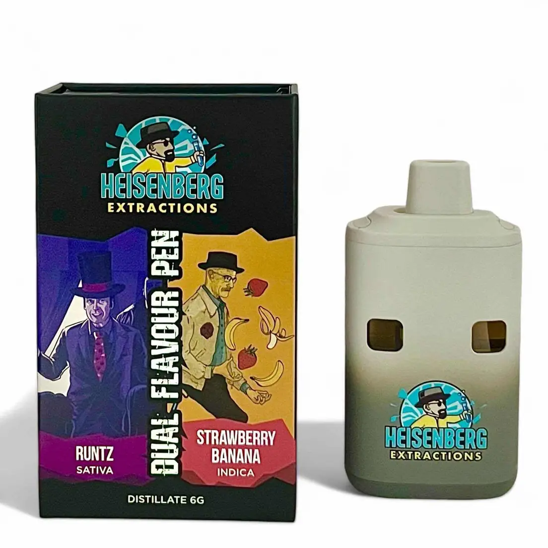 HEISENBERG DUAL CHAMBER VAPE – RUNTZ SATIVA + STRAWBERRY BANANA INDICA (3 GRAM + 3 GRAM)